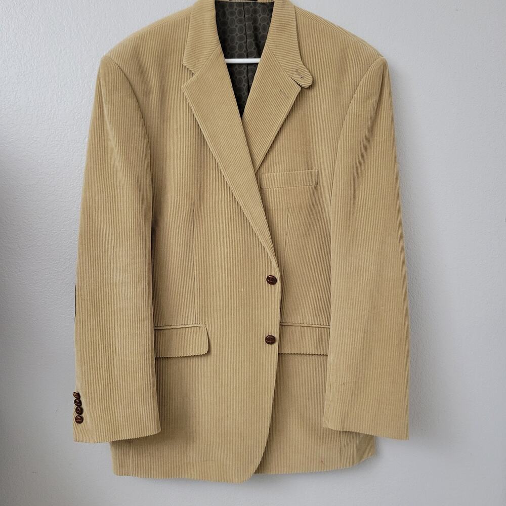 Lauren Ralph Lauren Blazer Mens 46L Beige Corduroy Elbow Patch Sport Coat Jacket
